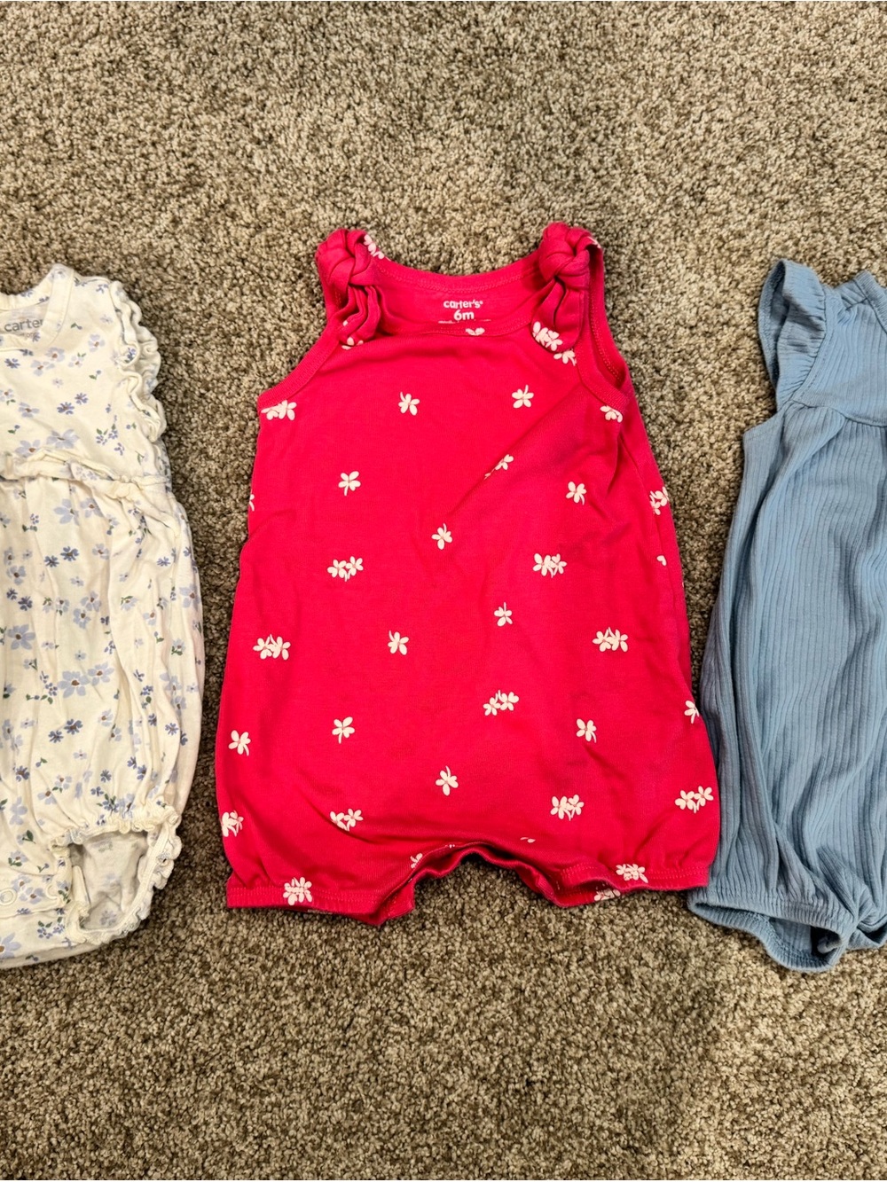Carter's Bright Red Floral Knot-Shoulder Baby Romper